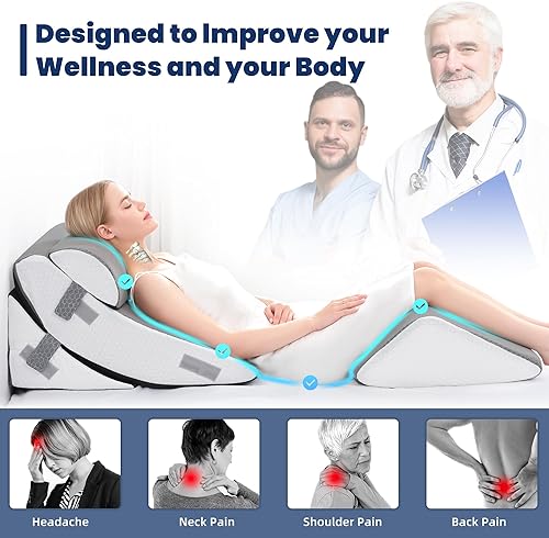 Miniatura 5 de BDEUS Juego de 4 almohadas ortopédicas extra anchas de cuña de 25 pulgadas, almohada de cuña ajustable de espuma viscoelástica para postcirugía para