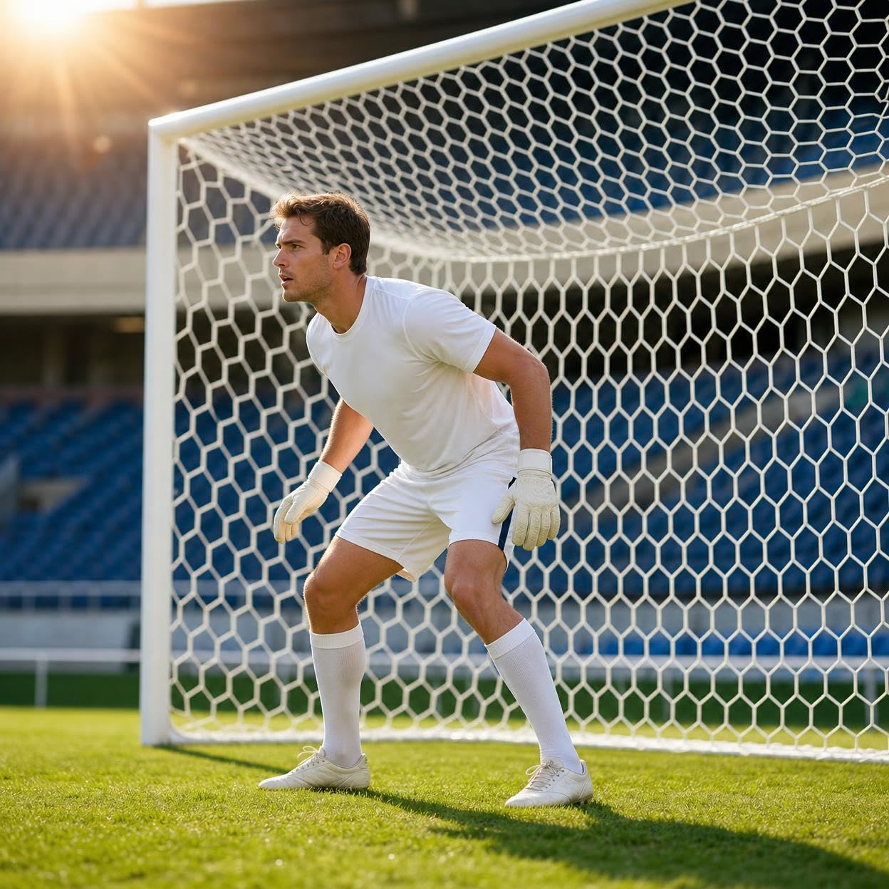 Red portería fútbol 11, fútbol poliéster Reforzado, para competición, 2 Unidades Blancas