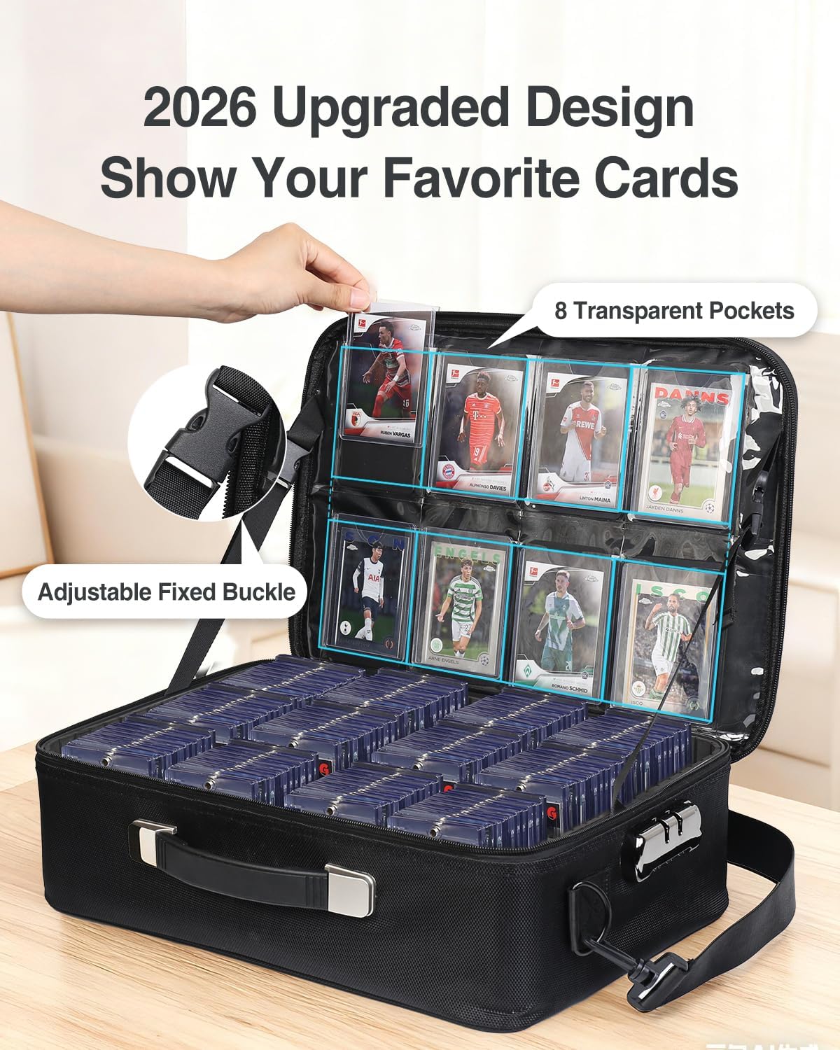 Luxtude Trading Card Storage Box w/Adjustable Dividers, Large Trading Card Carrying Case w/Combination Lock, Baseball Sports Cards Case for 35pt Toploaders, Sports Cards Storage for Pokemon/TCG etc.