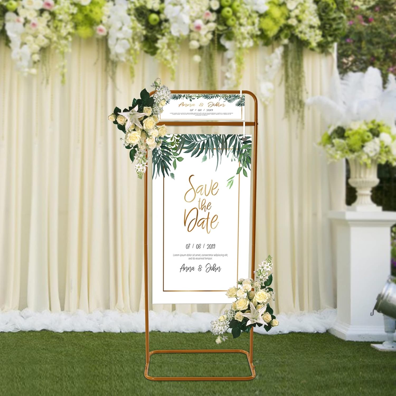 Wedding Sign Stand, Gold Large 4.9 Feet Tall Welcome Sign Frame, Seating Chart Frame, Guest List Directory Geometric Stand, Wedding Sign Floral Ceremony Decorations, Reception