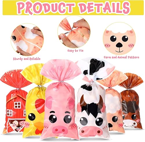 Miniatura 3 de Pajean 120 bolsas de recuerdo de fiesta de animales de granja, bolsas de regalo de dulces de plástico, decoración de granja para baby shower, niños