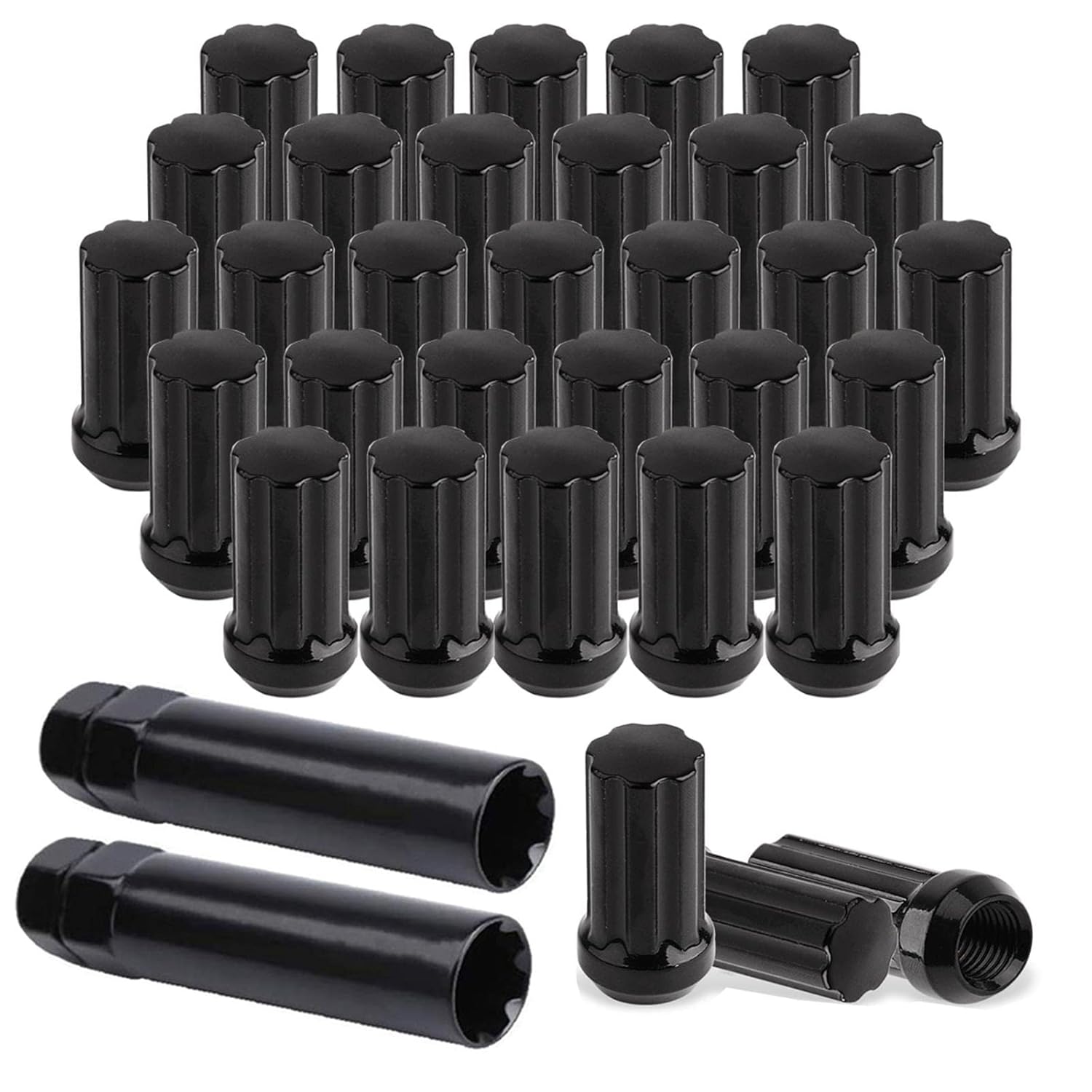 MuHize Wheel Lug Nuts 32pcs M14x1.5 Black Lug Nut Kit with 2 Keys