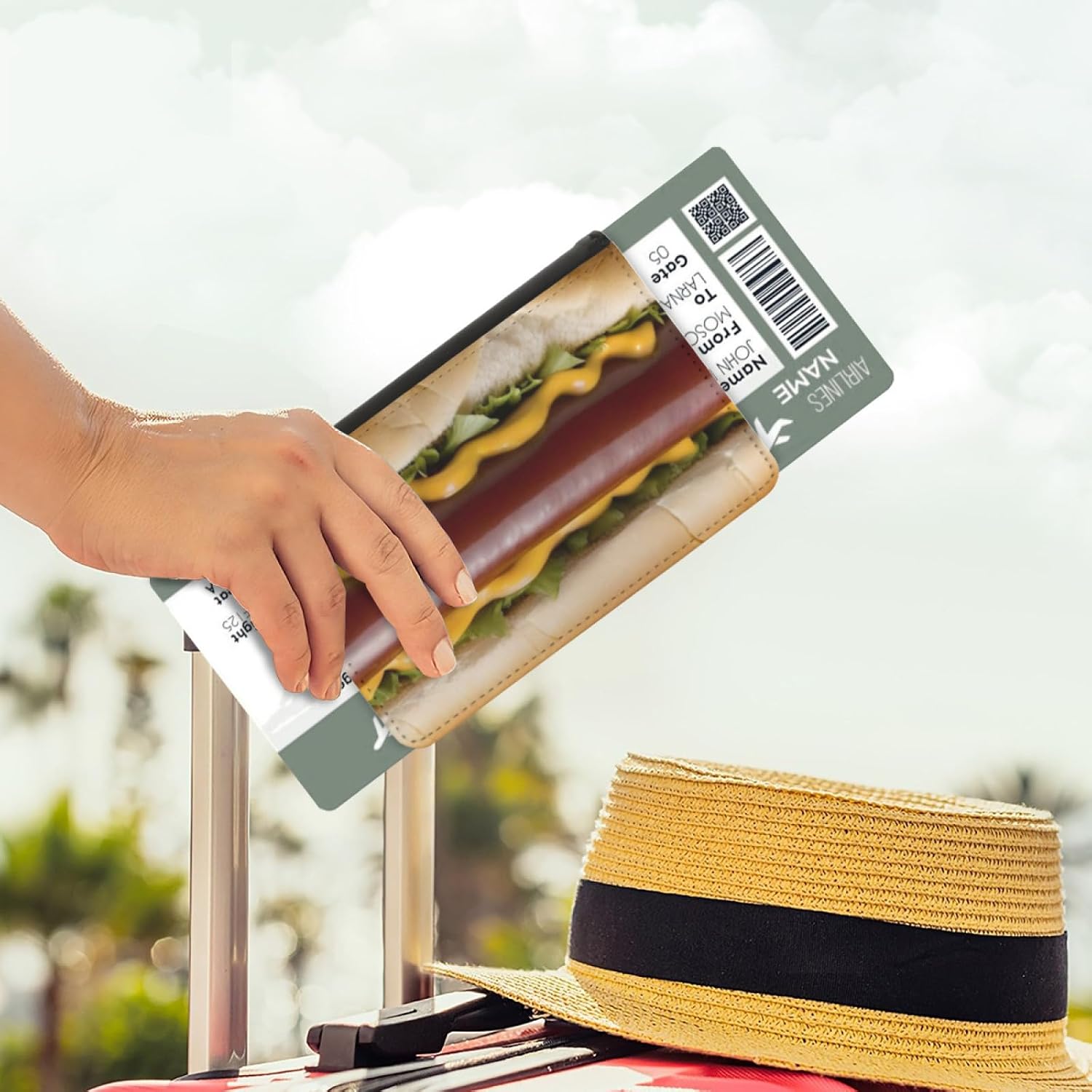 Art and Beyond Leatherette Passport Wallet with Card Storage Pockets Hot Dog in a Bun Cover Frankfurter Novelty Flat Print Design Fun Design Passport Holder Case, Black image 4