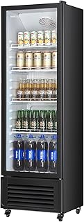 VEVOR Commercial Merchandiser Refrigerator, 11.47 CU.FT Glass Door Display Refrigerator, Upright Beverage Refrigerator Cooler Merchandiser with 4 Adjustable Shelves, Casters, Soft LED Light, Black