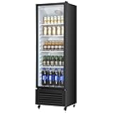 Commercial Merchandiser Refrigerator, 11.47 CU.FT Glass Door Display Refrigerator, Upright Beverage Refrigerator Cooler Merchandiser with 4 Adjustable Shelves, Casters, Soft LED Light, Black
