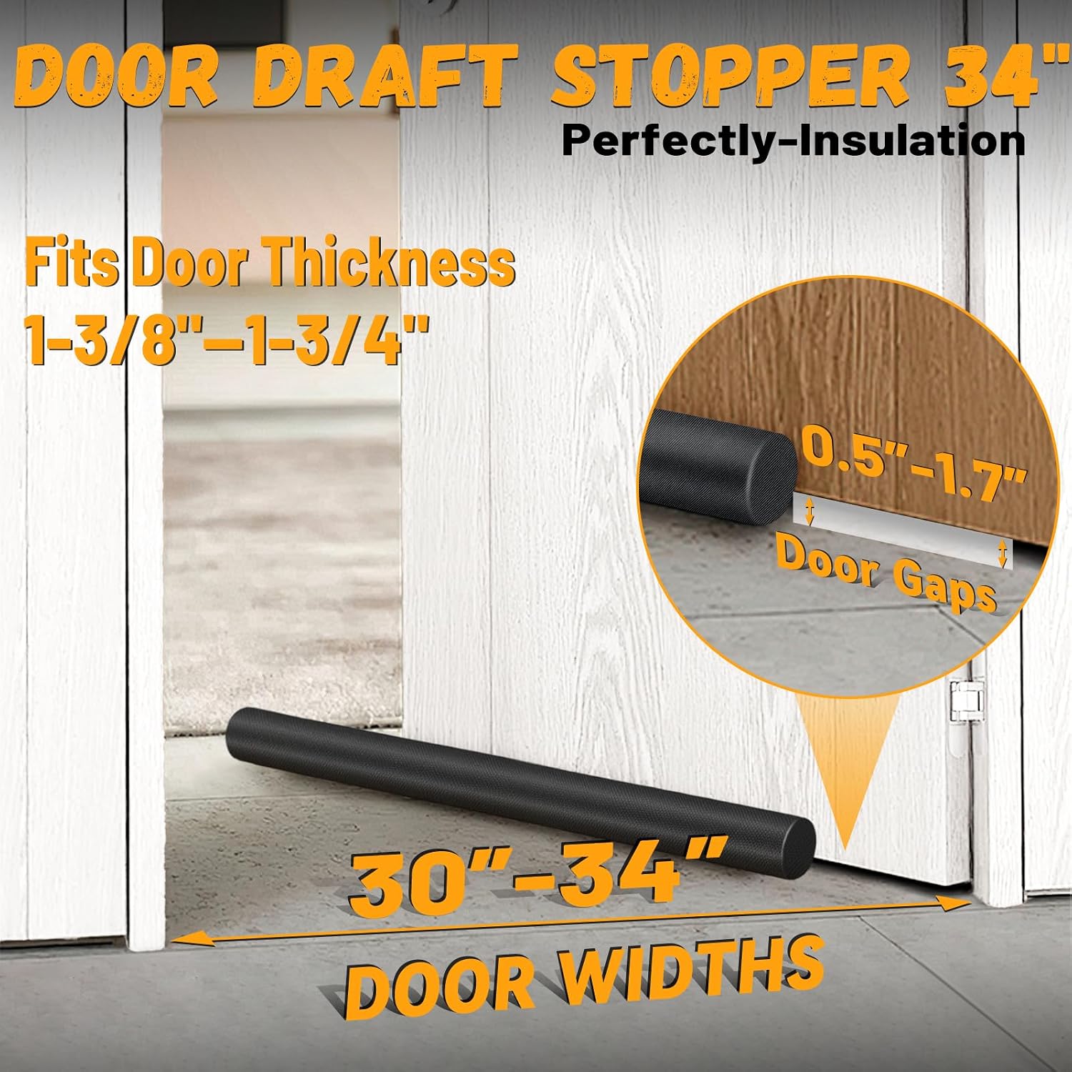 MAXTID Large Door Draft Stopper 32 Inch, Adjustable Twin, Black Gap Filler image 3