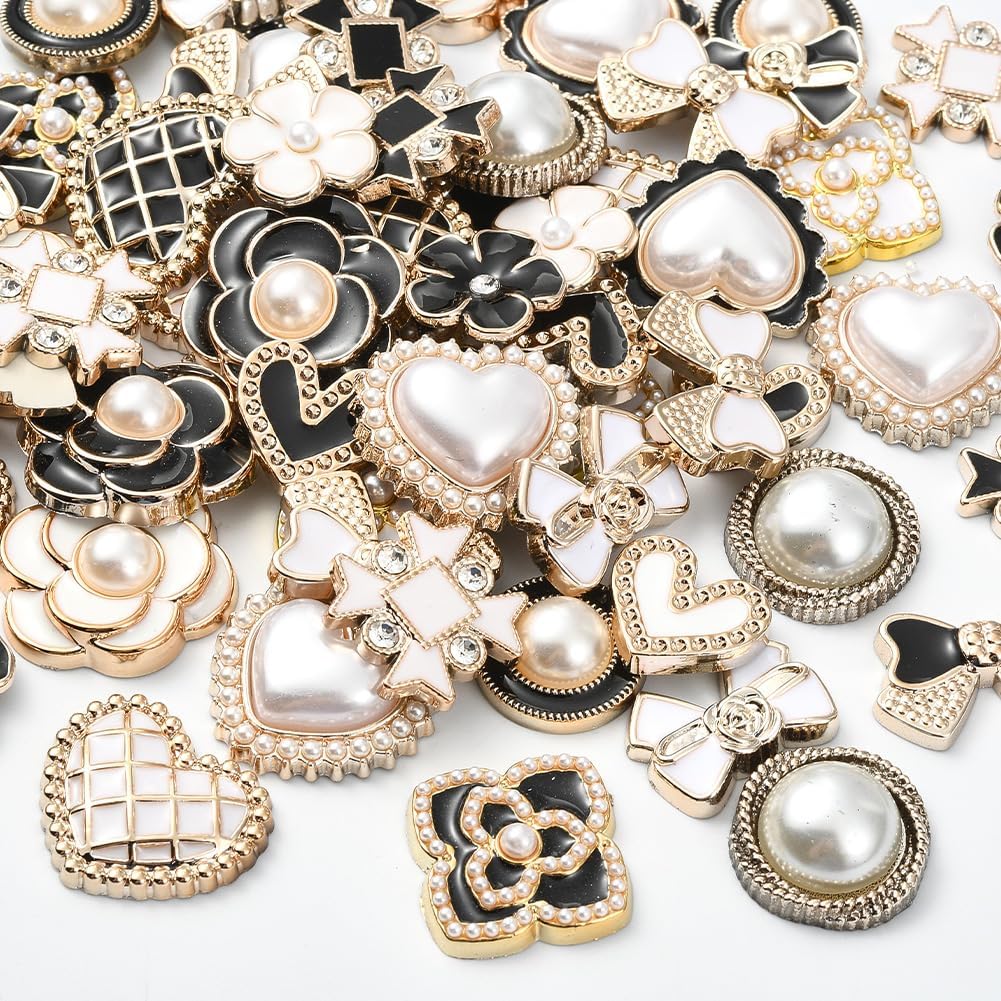20 Styles 80Pcs Heart Cabochons Resin Flower Cabochons Bulk Small Cute Black White Enamel Bows Round Pearl Flatback Decoden Charms for Jewelry Making Hair Clip DIY Crafts Decorations Beginner