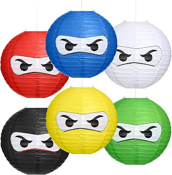 Glooglitter 6 Pcs Ninja Themed Paper Lanterns 12 Inch Ninja Birthday Party Hanging Paper Lanterns for Boys Girls Adults Birthday Party Baby Shower Decoration