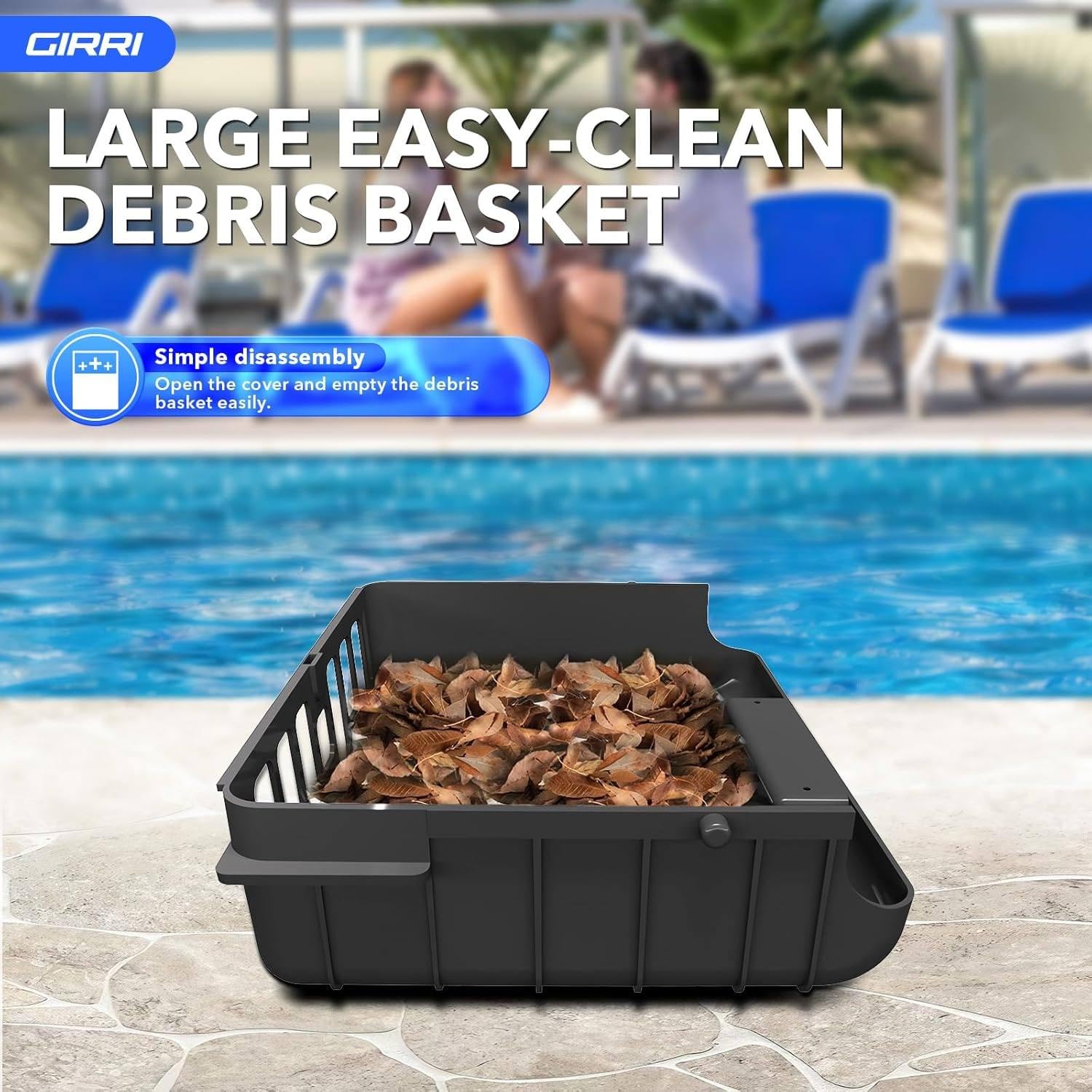Robot pulitore per piscine senza fili Skimmer per piscine con batteria da 2500 Mha/Cestino per detriti di grande capacità, batteria e alimentazione solare, 5-10m/minuto, capacità di filtraggio 80㎡
