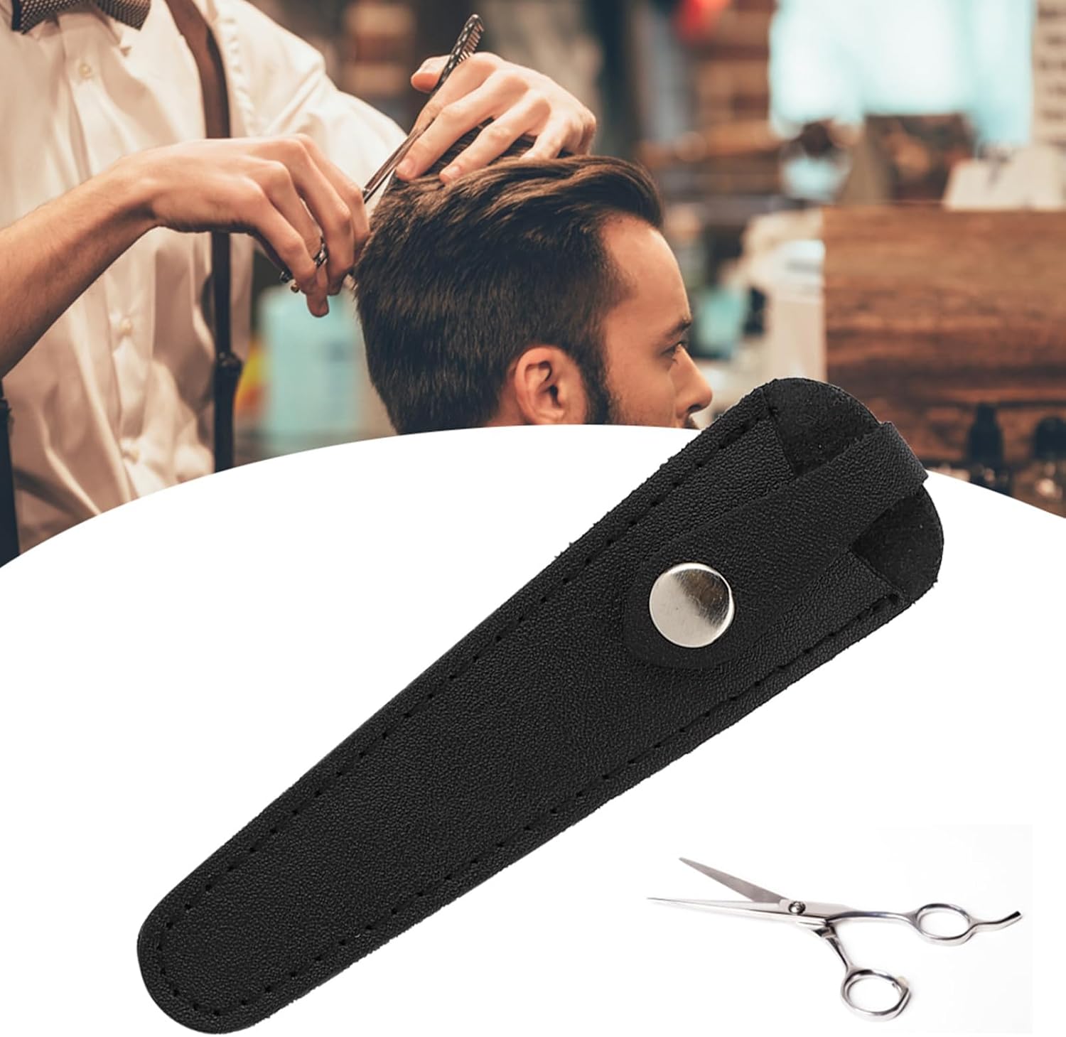 Black Leather Compact Scissor Case, Salon Hair Scissors Safety Sheath Bag, Professional Hair Cutting Scissors Cover, Portable, Hairdressers Tools