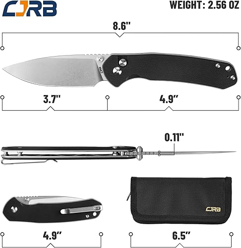 Miniatura 3 de CJRB CUTLERY Navaja de bolsillo pirita (J1925L) con bloqueo de botón EDC Cuchillo plegable grande AR-RPM9 hoja de acero y mango G10 negro al aire