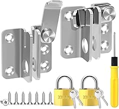 Door Latches Set of 2 Lock Stainless Steel Small Lock for Garden Door Window Fence with 2 Padlocks, 4 Keys