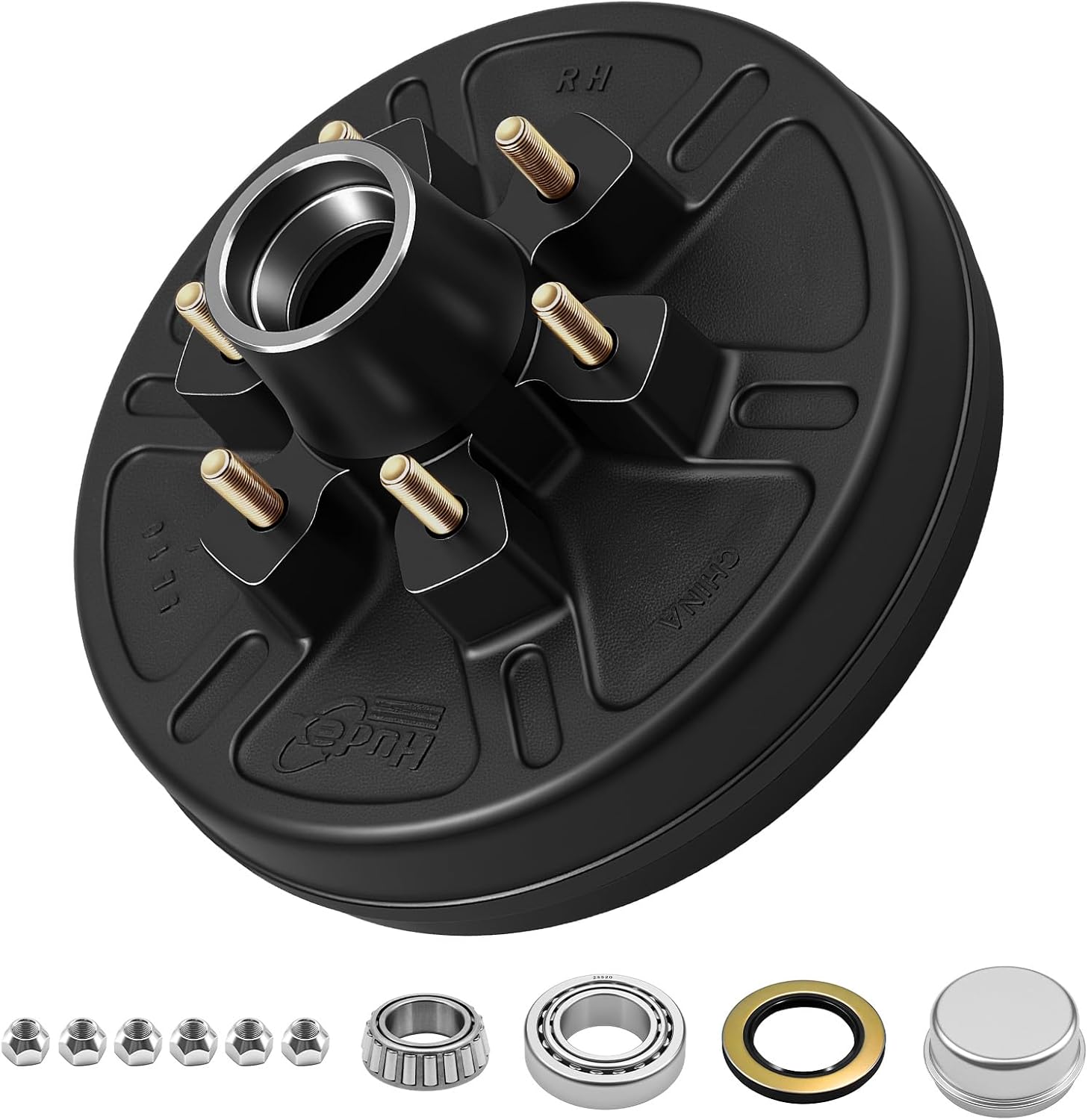 6 on 5.5" Trailer Brake Drum Kit for 5200 lbs-6000 lbs Axles, Replacement 12" Brake Hub Drum Assembly for Rvs, Trailer, and Semi Truck