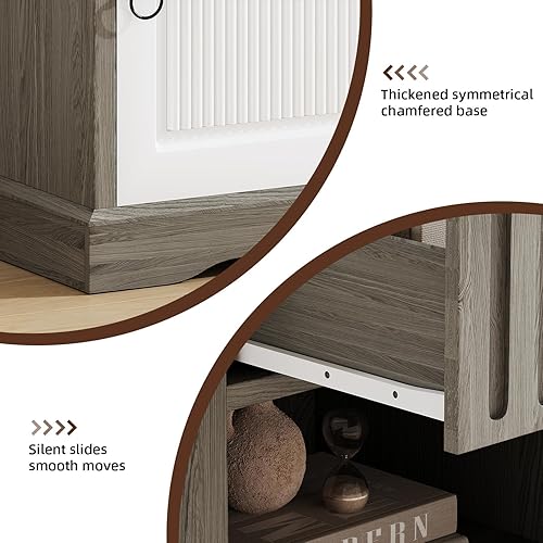 Miniatura 4 de Mesita de noche, mesa auxiliar, mesita de noche de granja con estante y puerta, mesa auxiliar rústica con cajón de almacenamiento, mesita de noche