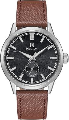 HERITOR Argento Automatic Watch for Men 44mm Mens Watch with Jeweled Automatic Movement, 316L Stainless Steel Case, Genuine Leather Strap