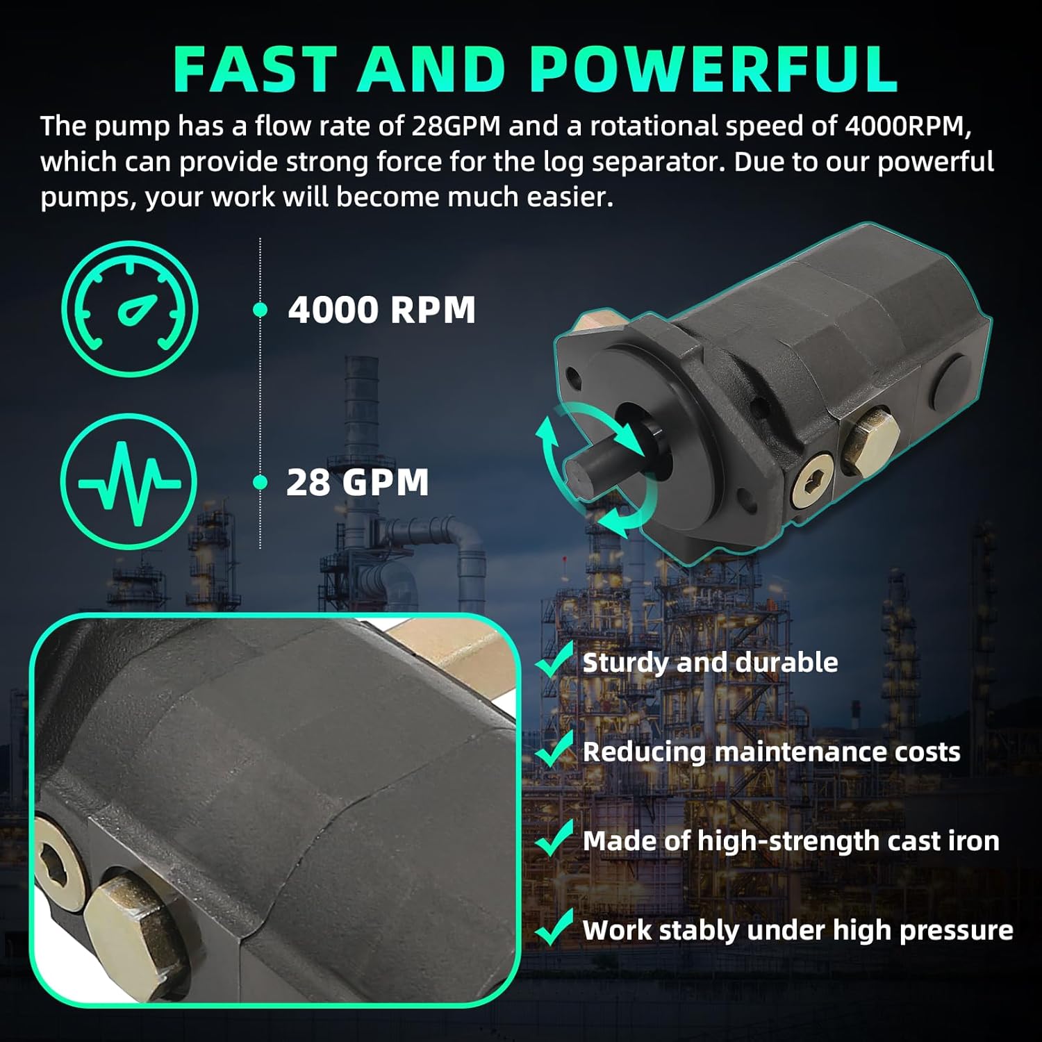 28 GPM Hydraulic Log Splitter Pump 2-Stage 4000 RPM Hydraulic Pump for Log Splitter 3000PSI Wood Splitter Pump