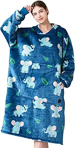 THREE POODLE Wearable Blanket Hoodie, Oversized Sherpa Sweatshirt Blanket for Adults Women Men, Warm Cozy Elephant Hooded Blanket, Gifts for Mom Girlfriend