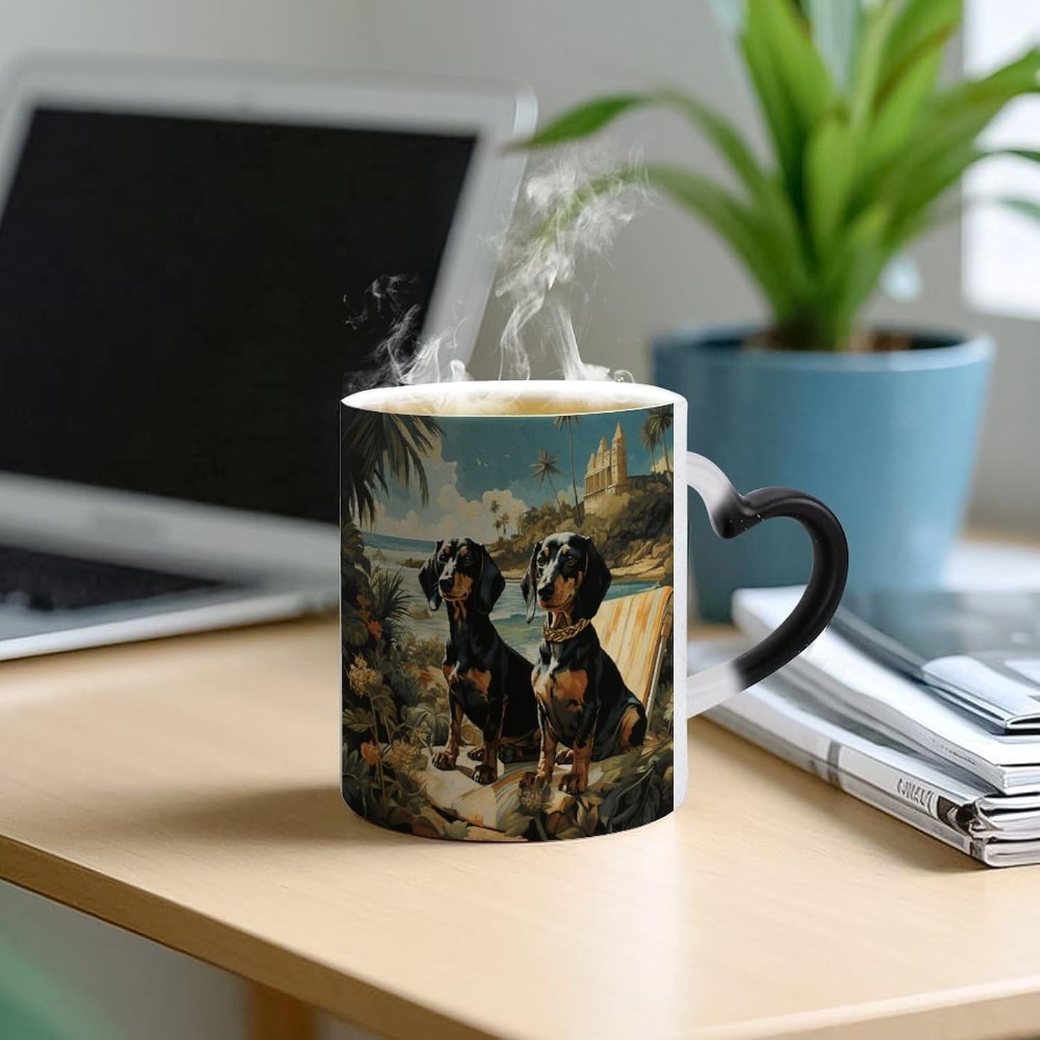 Dachshund Dog Bento Color Changing Mug Heart-Shaped Handle Mugs Fashionable Tea Cup Coffee Cup Popular Tumbler And Cups For Office Workers Mug & Unique Gift Giving Teacup image 5