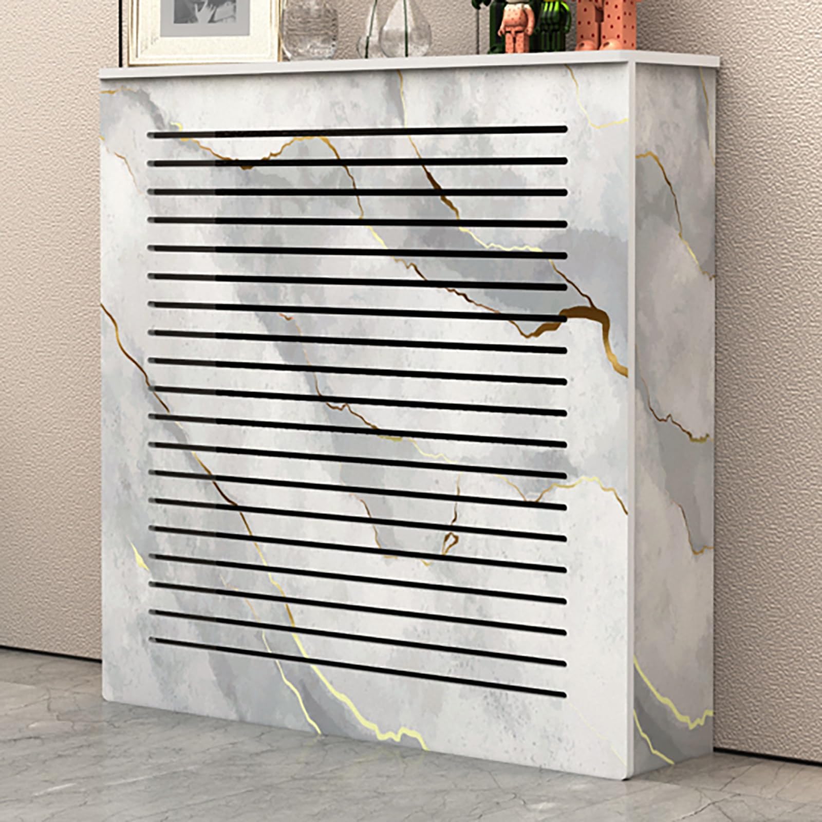 Cache-radiateur à lattes moderne avec étagère armoire de salon