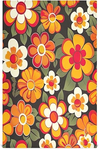 GAIREG Orange Retro Hippie Flowers Dishcloths for Kitchen, 28x18 Inch Absorbent Beach Tea Towels, Set of 4