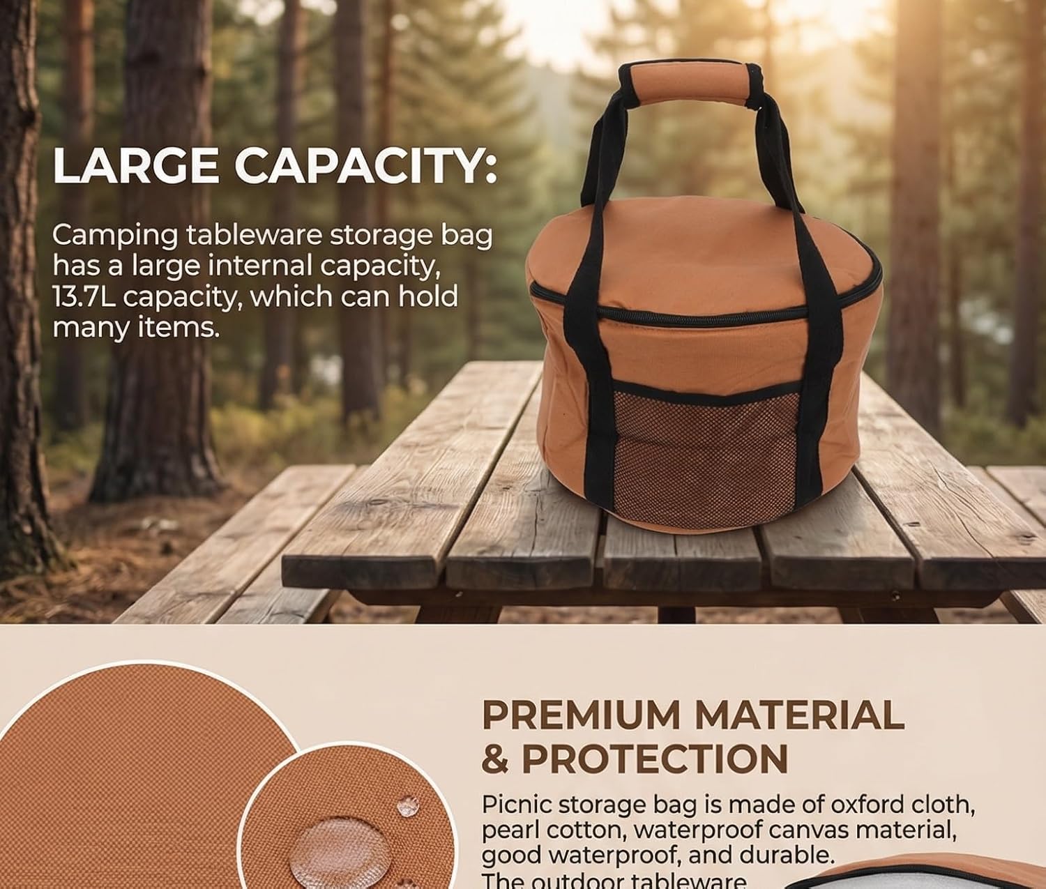 Alomejor Picnic Storage Container, Large Capacity Round Design, Camping Tableware Organizer, Water-Resistant for Outdoor BBQ Family Gathering Campers Families