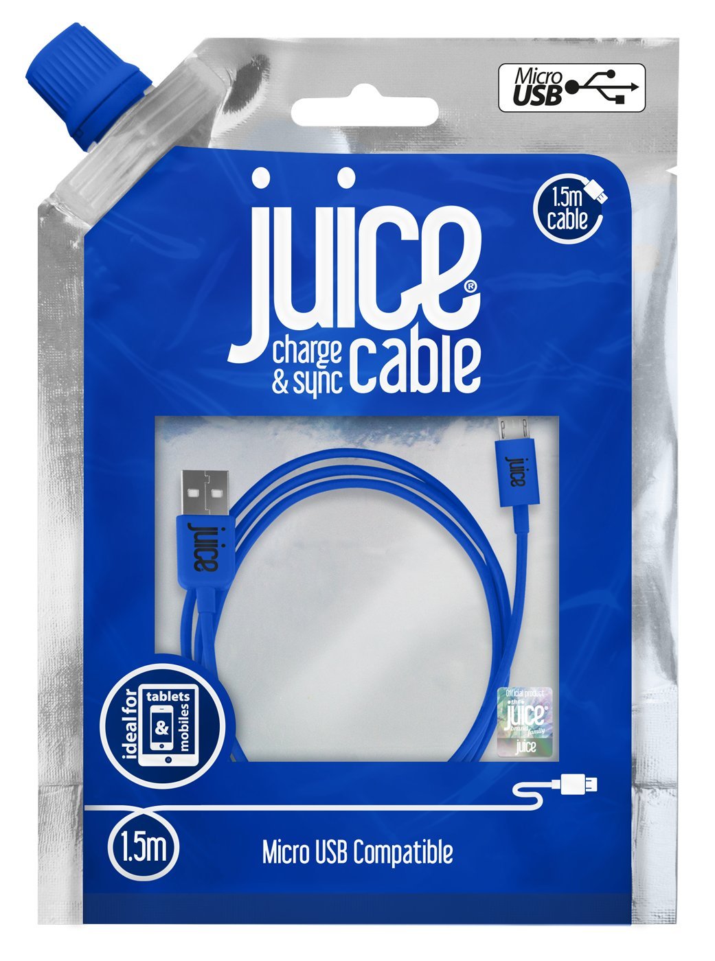 JuiceMicro USB Charge and Sync Cable, 1.5M - Navy