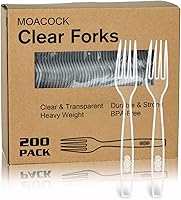 MOACOCK 200 Count Heavy Duty Clear Disposable Plastic Forks - Strong for Parties, Picnics, Events & Daily Use