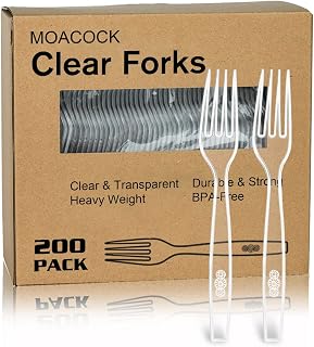 MOACOCK 200 Count Heavy Duty Clear Disposable Plastic Forks - Sturdy Utensils for Parties, Picnics & Events