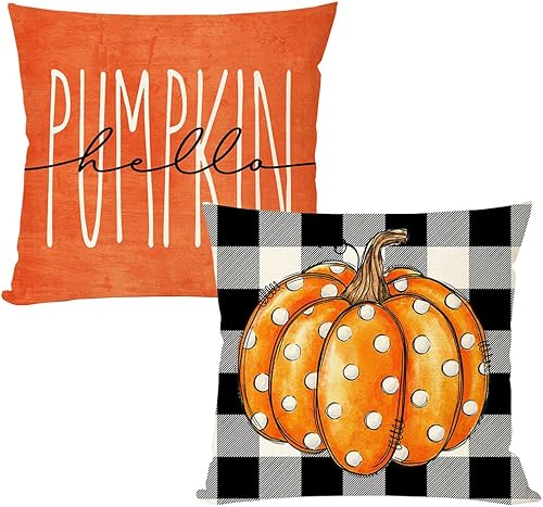 Miniatura 8 de PANDICORN Juego de 2 fundas de almohada de otoño de 12 x 20 pulgadas, diseño de búfalo negro con diseño de calabaza de Hello Pumpkin para