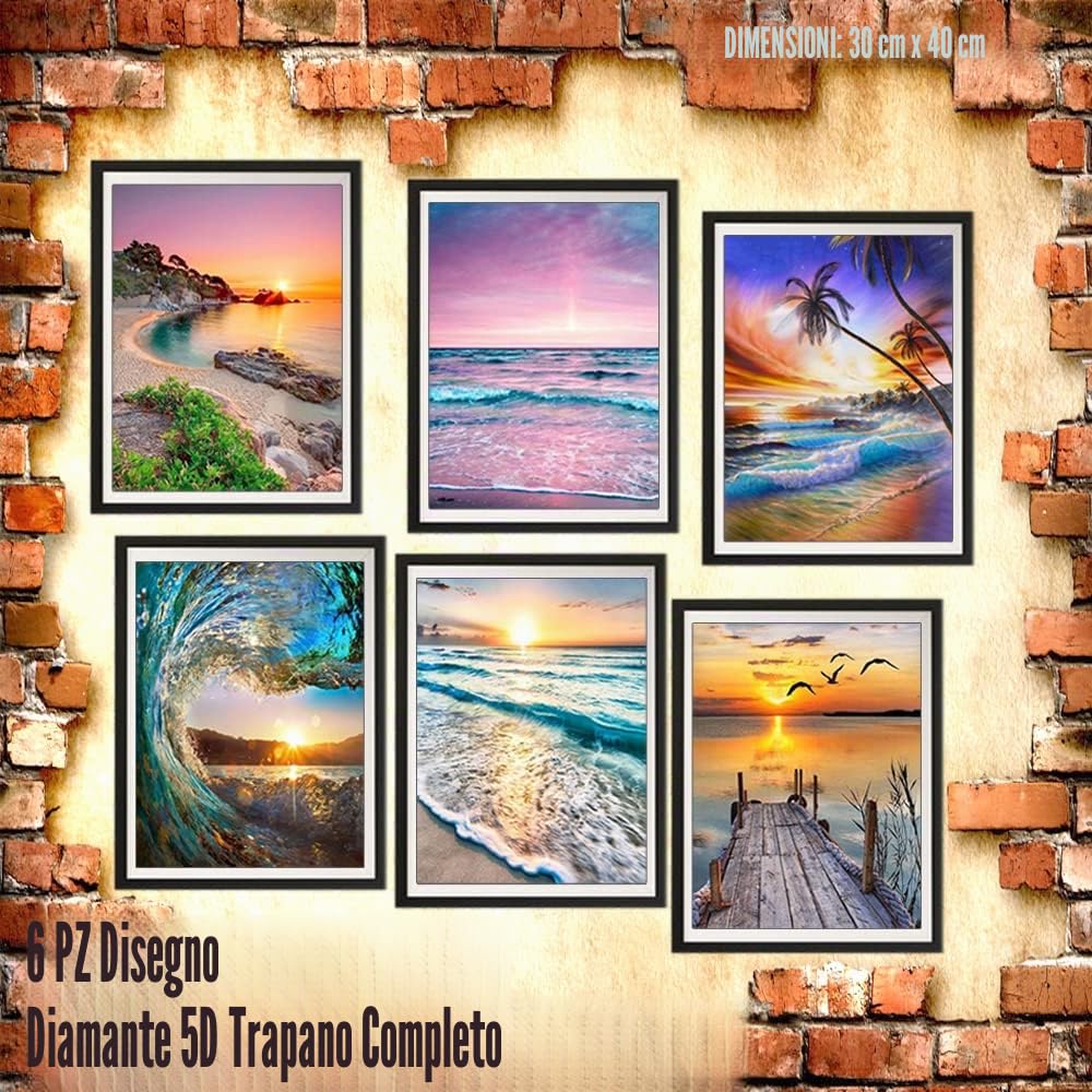 Kyduu 6 Pezzi Pittura diamante 5d fai da te Kit Strass, Punto Croce Pittura Diamante Kit, Diamond Painting Kit Completo, Kit per Diamond Painting 5D