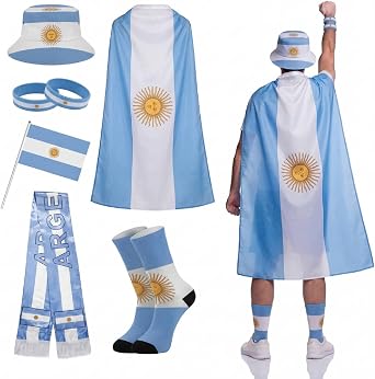 Newcotte 2026 Soccer Fan Support Kit 3x5 ft Soccer Country Flag with Patriotic Country Cape Socks Scarf Hat Wristbands Hand Wave Flag for Sport Party Fans Cheering Accessories