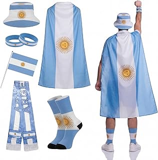 Newcotte 2026 Soccer Fan Support Kit 3x5 ft Soccer Country Flag with Patriotic Country Cape Socks Scarf Hat Wristbands Hand Wave Flag for Sport Party Fans Cheering Accessories