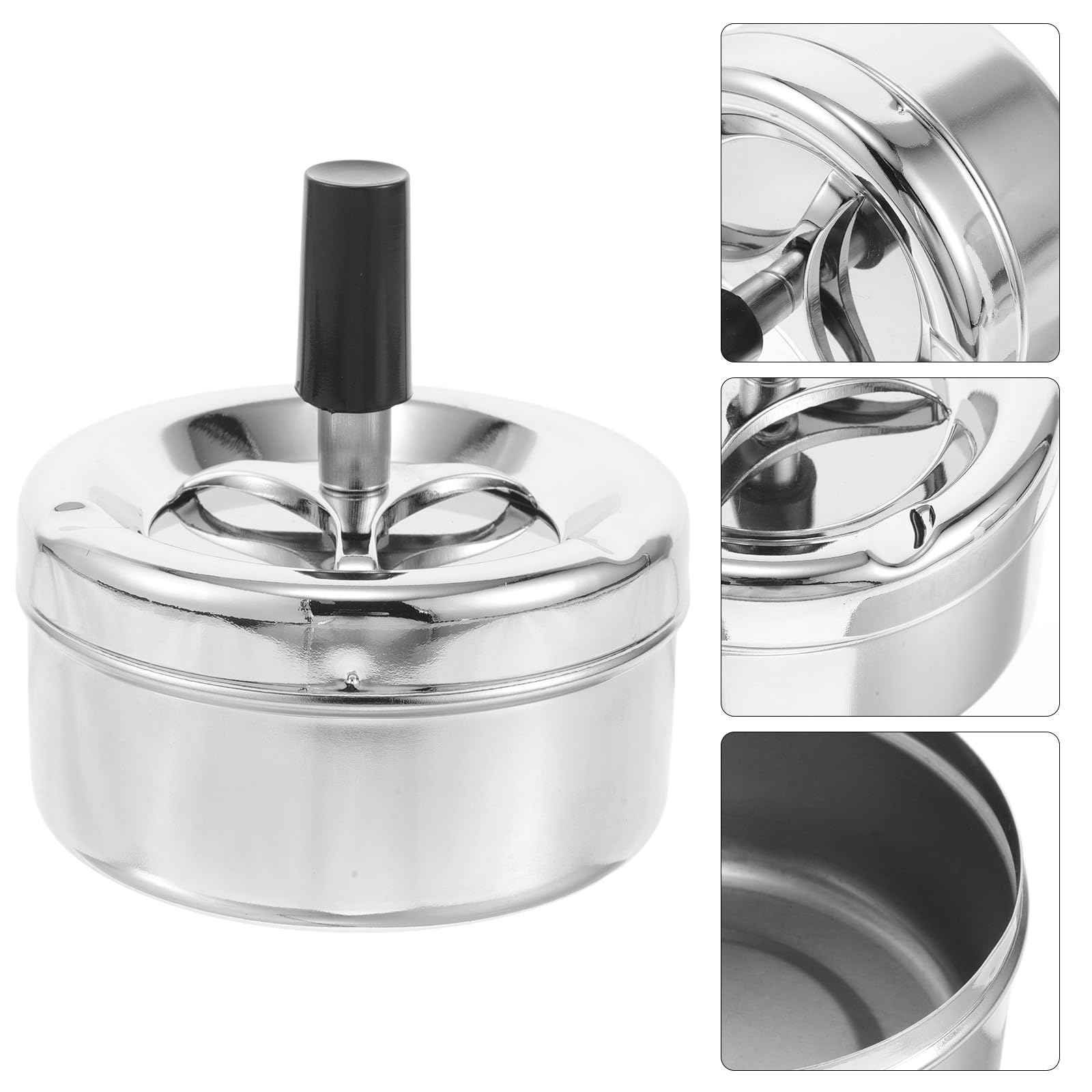 Runder Rauchfreier mit Deckel Drehbarer Aschenbecher aus Eisen Automatische Zigarettenauslöschung und Stilvolles Design Desktop Aschenbecher für Innenbereich