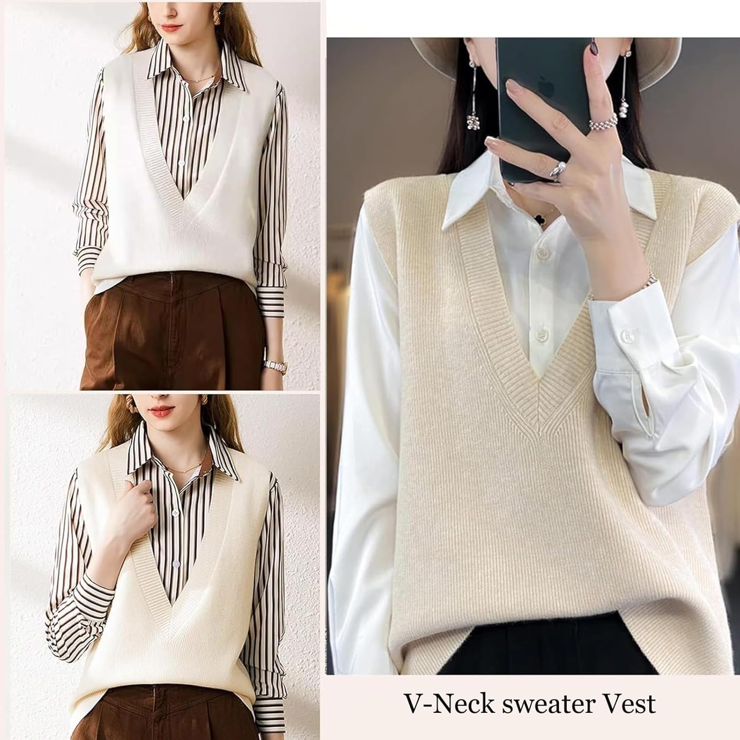 ZUEVI Women's Sweater Vest V Neck Sleeveless Pullover Knitwear Tops Casual Trendy Solid Crop Knitted Sweaters Vests - Image 6