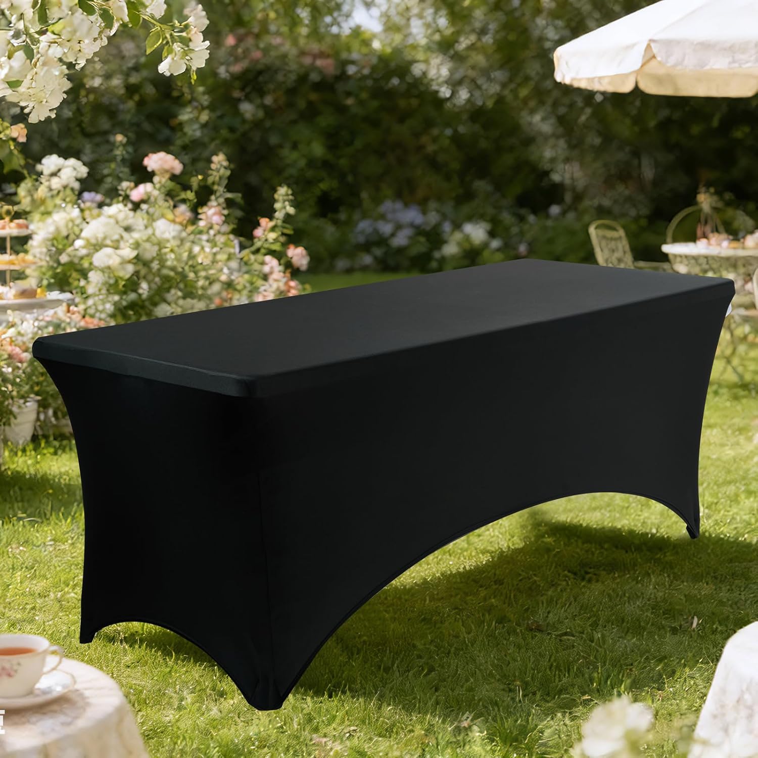 VidaFete Spandex Tablecloth 6 Pack 6FT, Fitted Stretch Table Cover for Rectangle Tables, Wrinkle Resistant and Washable Tablecloths for Outdoor, Picnic, Party, Wedding, Banquet, Birthday, Black