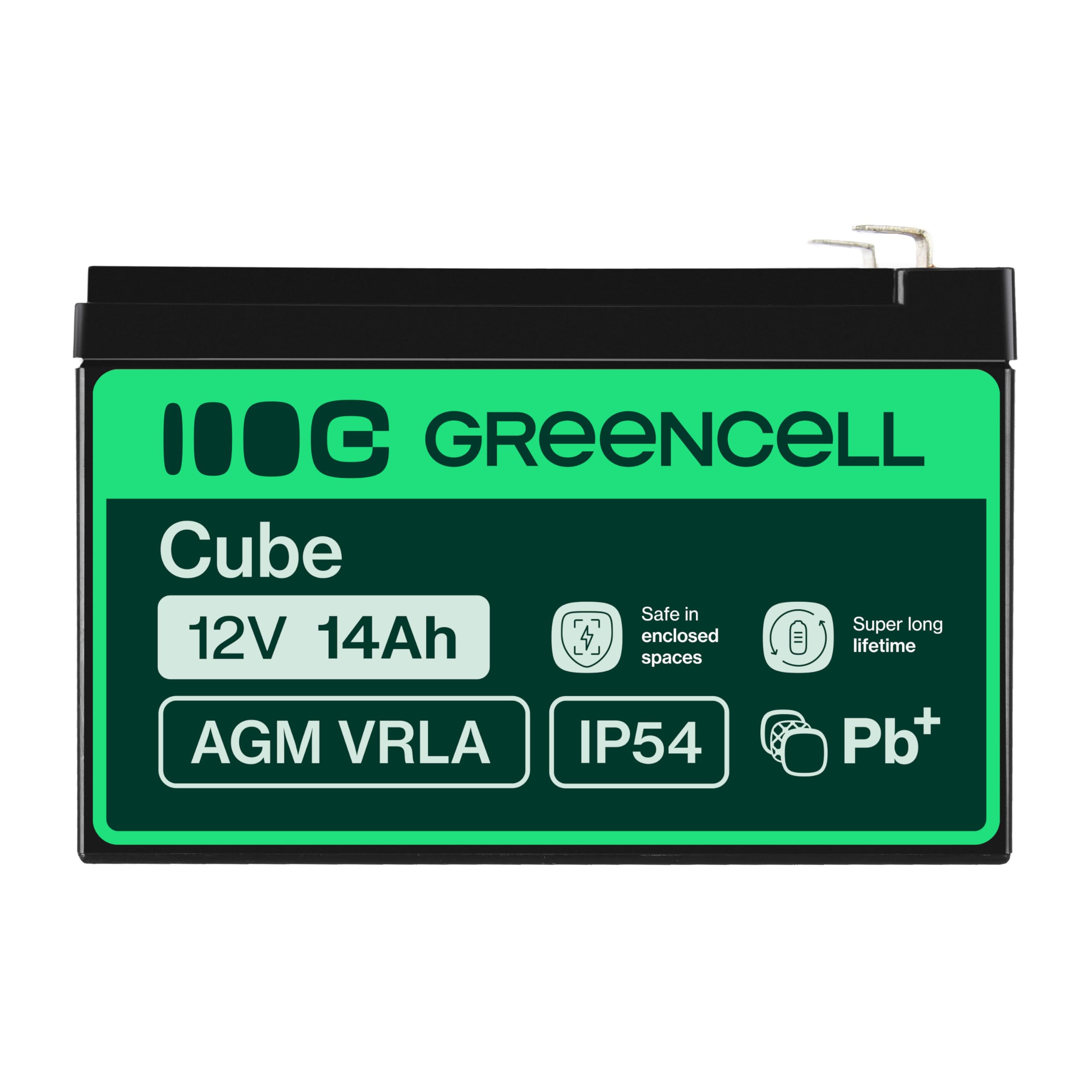 Green Cell Batteria AGM 12V 14Ah ricaricabile sigillata VRLA | Per UPS, allarmi, giocattoli elettrici, impianti solari, scooter, backup e uso ciclico senza manutenzione