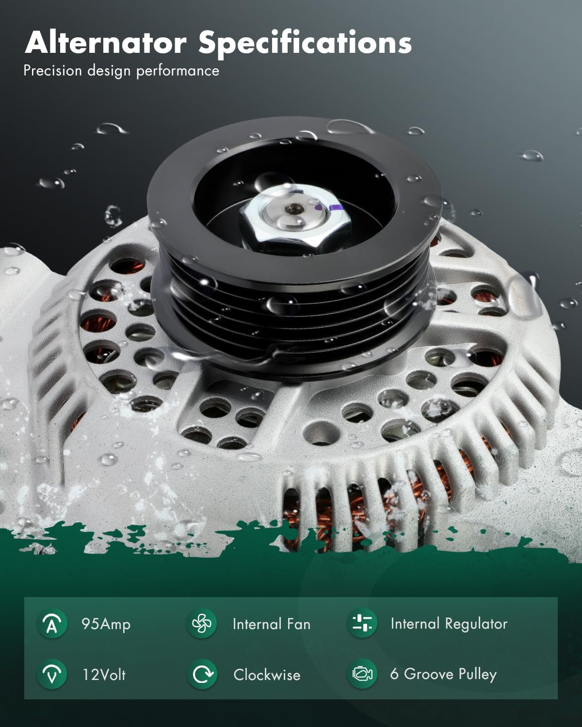 SCITOO New Alternator Fits for Ford for F-150, for F-350, for Explorer, for E-150, for E-250 Econoline, for Ranger, for Escort & for Mercury Tracer 12V 95Amp CW 6 Groove Pulley 7750N-6G1 7750