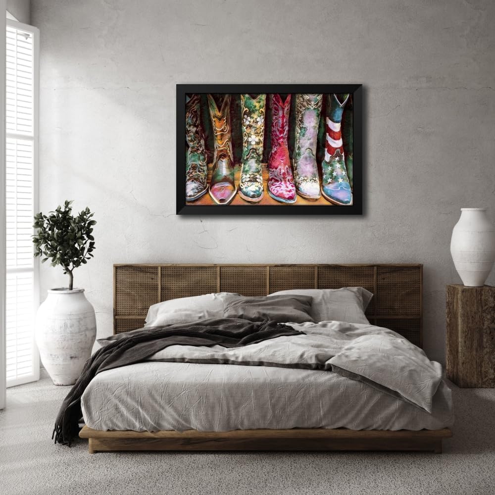 ArtDirect Modern Western Boot Line Up Custom Framed Art Print Giclee Print or Canvas Options with Various Sizes and Customization by GST