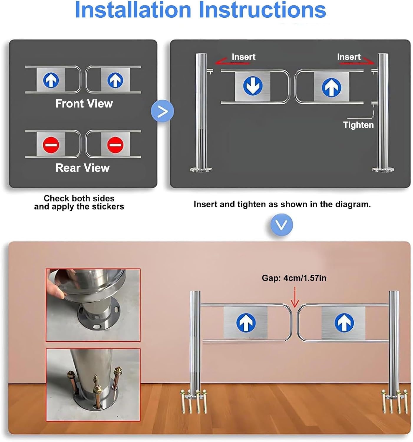 Automatic Single Swing Door with Security Gate Silver Left 76.2cm/30in - Ideal for Markets Features Guardrail & Auto-Close Mechanism for Enhanced Safety