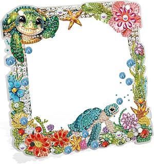 AIRDEA 5D Diamond Art Painting Desktop Photo Frame Ornament,Special Shape Diamond Painting Frame Kits for Adults,8x8in/20x20cm (Green Blue Orange)