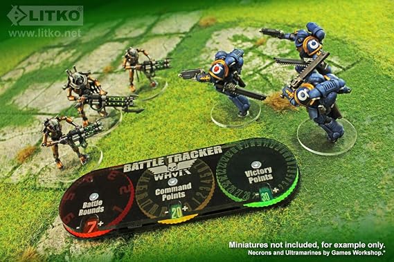 LITKO Battle Tracker Dial | Compatible with Warhammer 40K 9th | Victory Points 0-30, Command Points 0-20, Rounds 1-7 | 120x40mm pill | Screw-assembled, laser-engraved | One unit