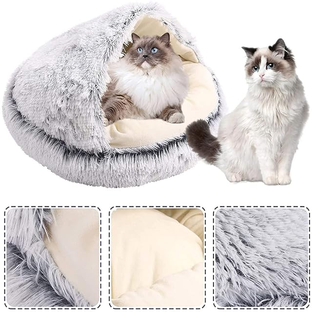 Foto 8 de 8 de qing yun Cama de cueva de gato, saco de dormir esponjoso para gatos, acogedora y cálida de felpa para mascotas