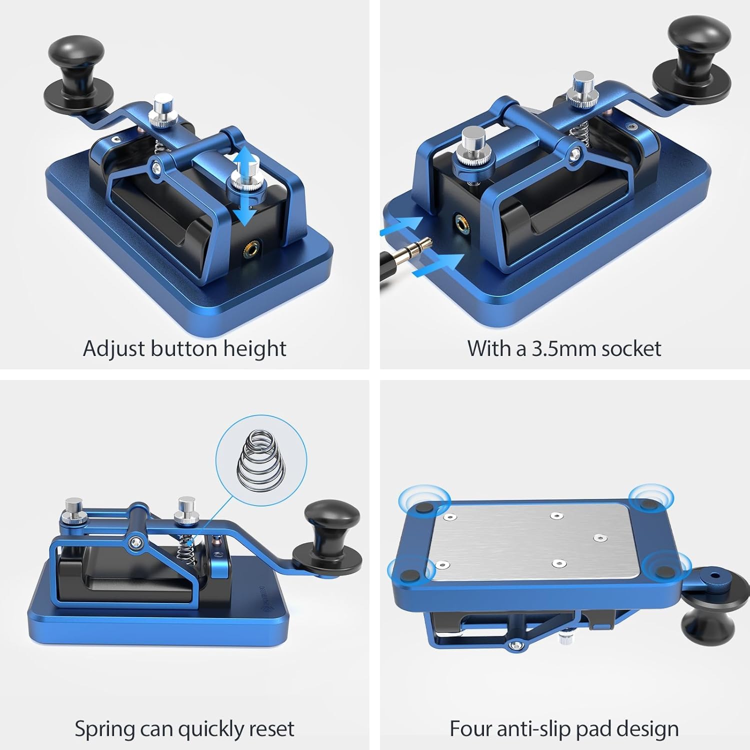 Mini CW Chiave Automatica Morse Send Telegram Doppia Paddle Morse Code Key Corpo in Lega di Alluminio (Blu)