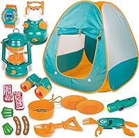 FUNLITTLETOYS Pop Up Play Tent with Light-Up Camping Gear Set - Kids Outdoor Indoor Adventure Toys Ages 3+