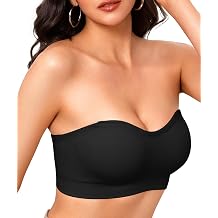 Strapless Bras for Women Non-Slip Wireless Bandeau Bra Seamless Padded Tube Top Bra Including Fabric & Clear Straps