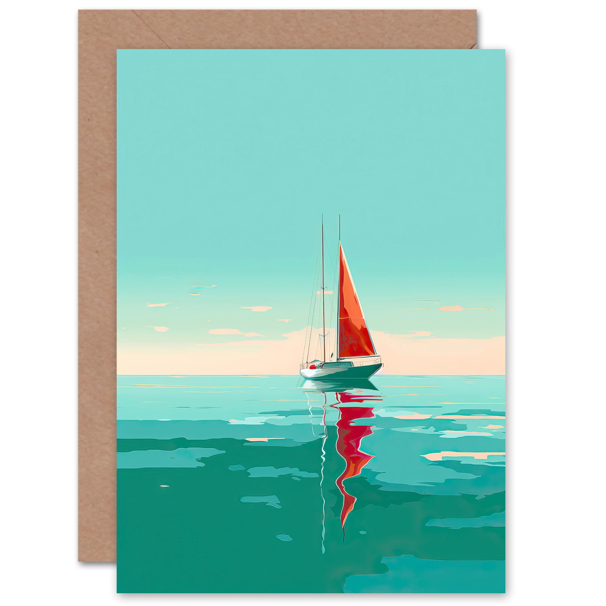 Artery8 Greeting Card - Red Sailboat at Sea - Birthday Thank You