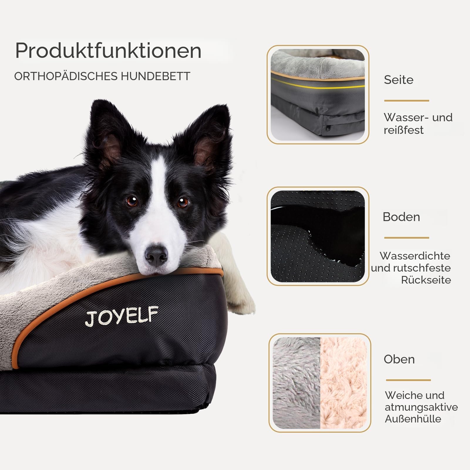 JOYELF XLarge Gedächtnisschaum Hundebett orthopädisches Hundebett & Sofa mit abnehmbarem waschbarem Bezug und Quietschspielzeug als Geschenk