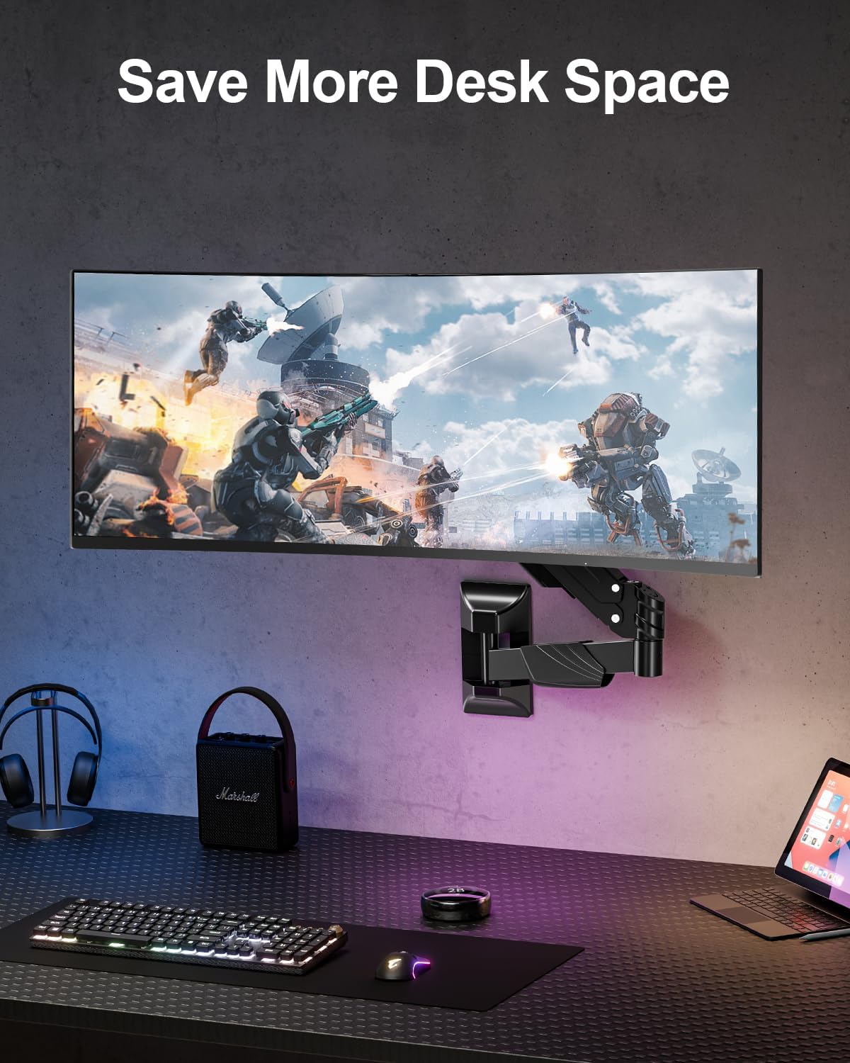 Monitor Wall Mount for Max 43", Premium Single Wall Monitor Mount Holds up to 33.1lbs Ultrawide Computer Screen, Height Adjustable Full Motion Gas Spring Vesa Wall Mount, Max 200x200mm