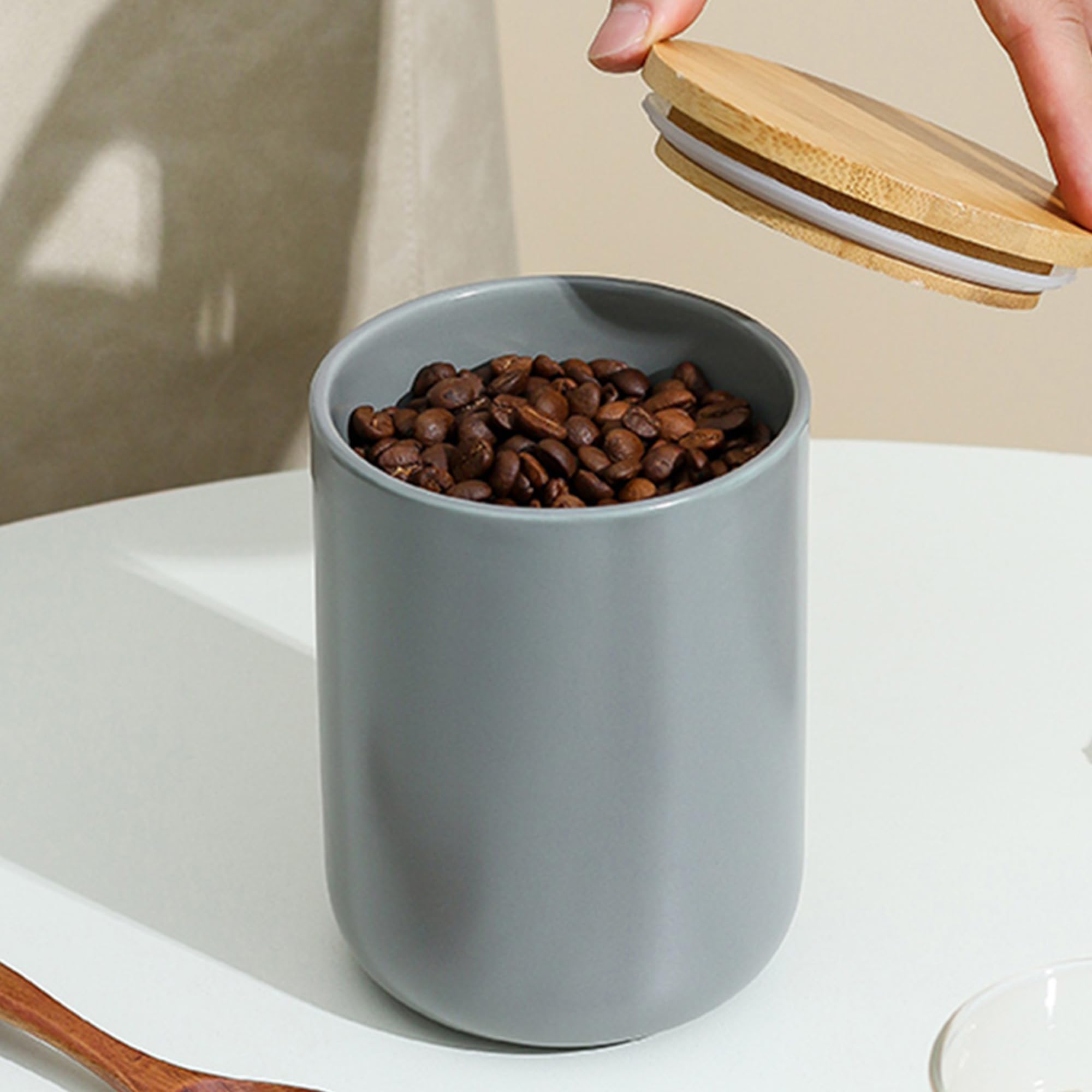 UMAI Ceramic Jar with Bamboo Lid - 800ml | Air Tight Containers for Kitchen Storage | Multipurpose-Tea,Coffee,Snacks,Sugar,Salt,Dry Fruit,Pulses | Kitchen Organizer Items & Storage | Gift Items|Grey