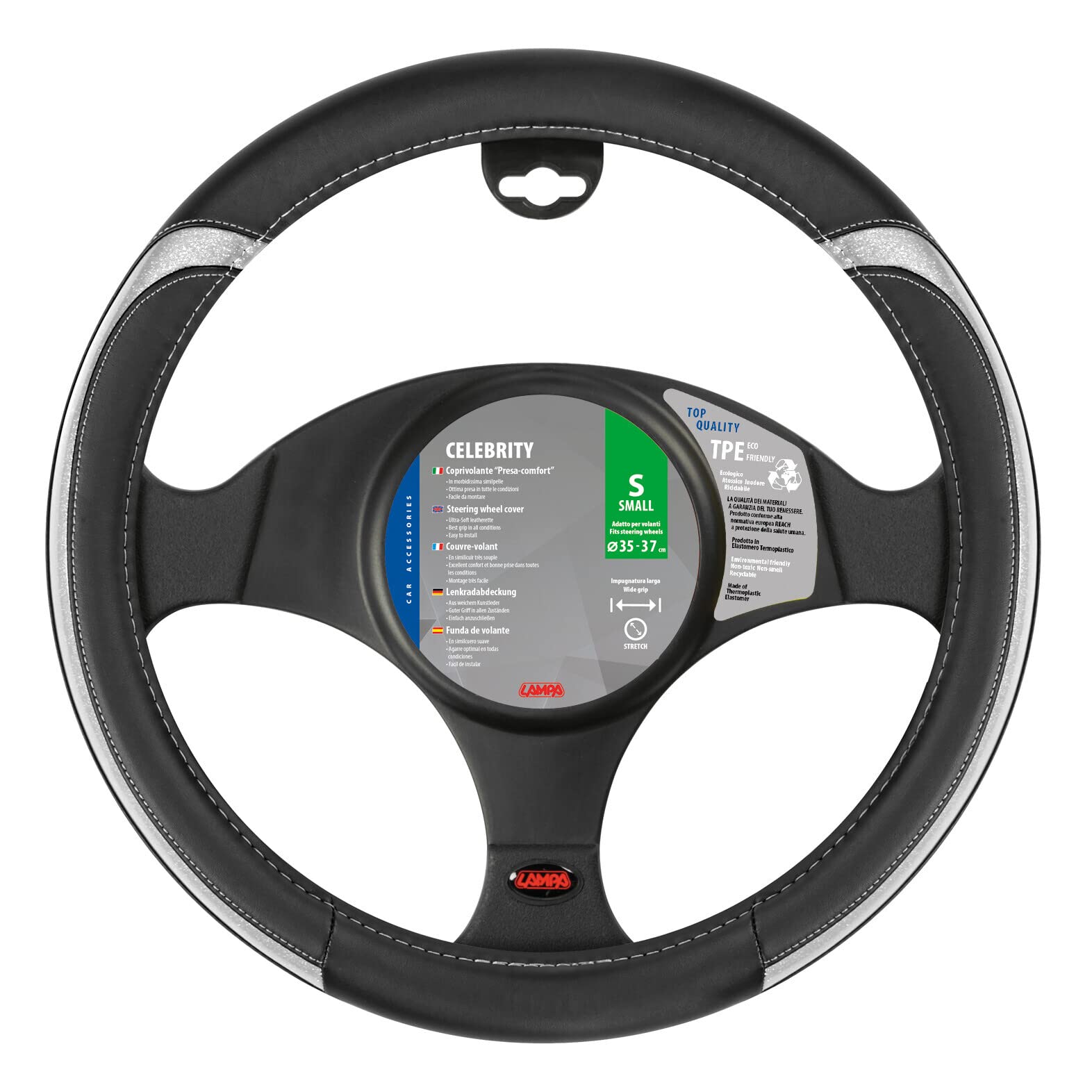 Lampa 32978 Celebrity Steering Wheel Cover, Black/Silver, 35-37 cm